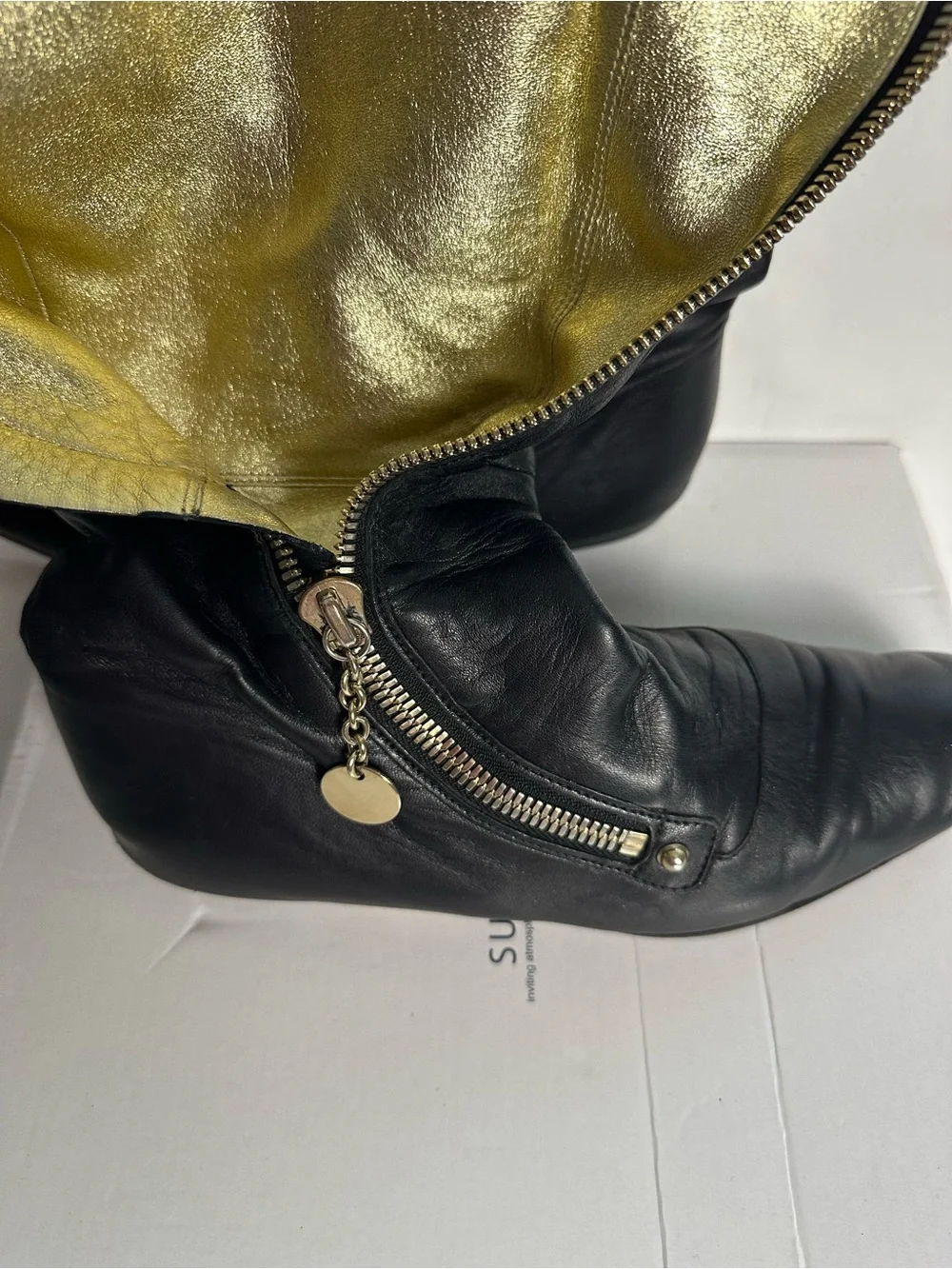 Gucci Tall Black Glove Leather Wedge Boots Gold Lining Size 6.5B